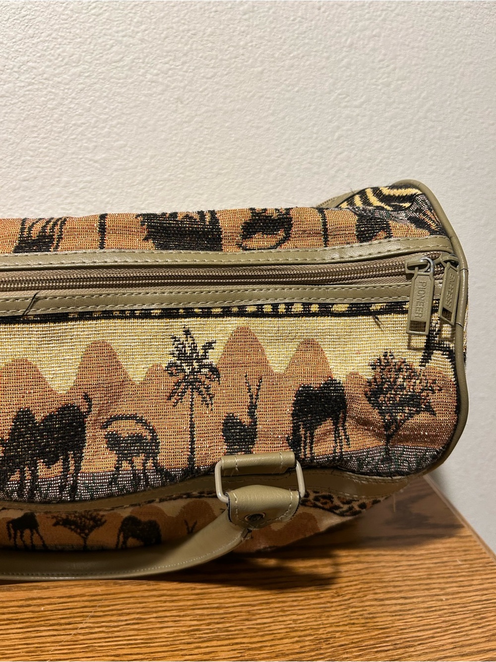 Safari-Print Travel Tote in Olive & Tan - Picture 6 of 12